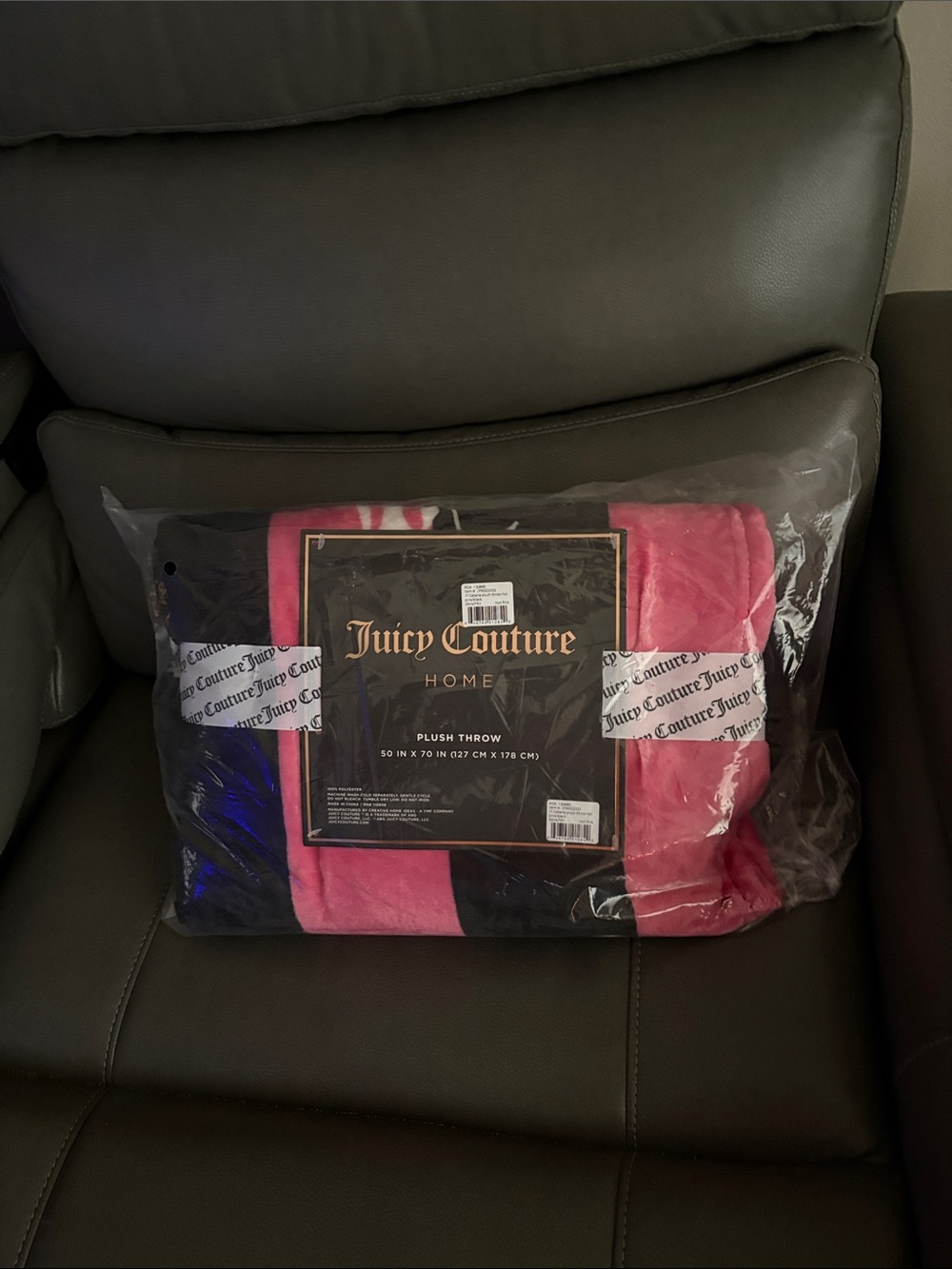 Juicy Couture Pink and Black Plush Throw Blanket